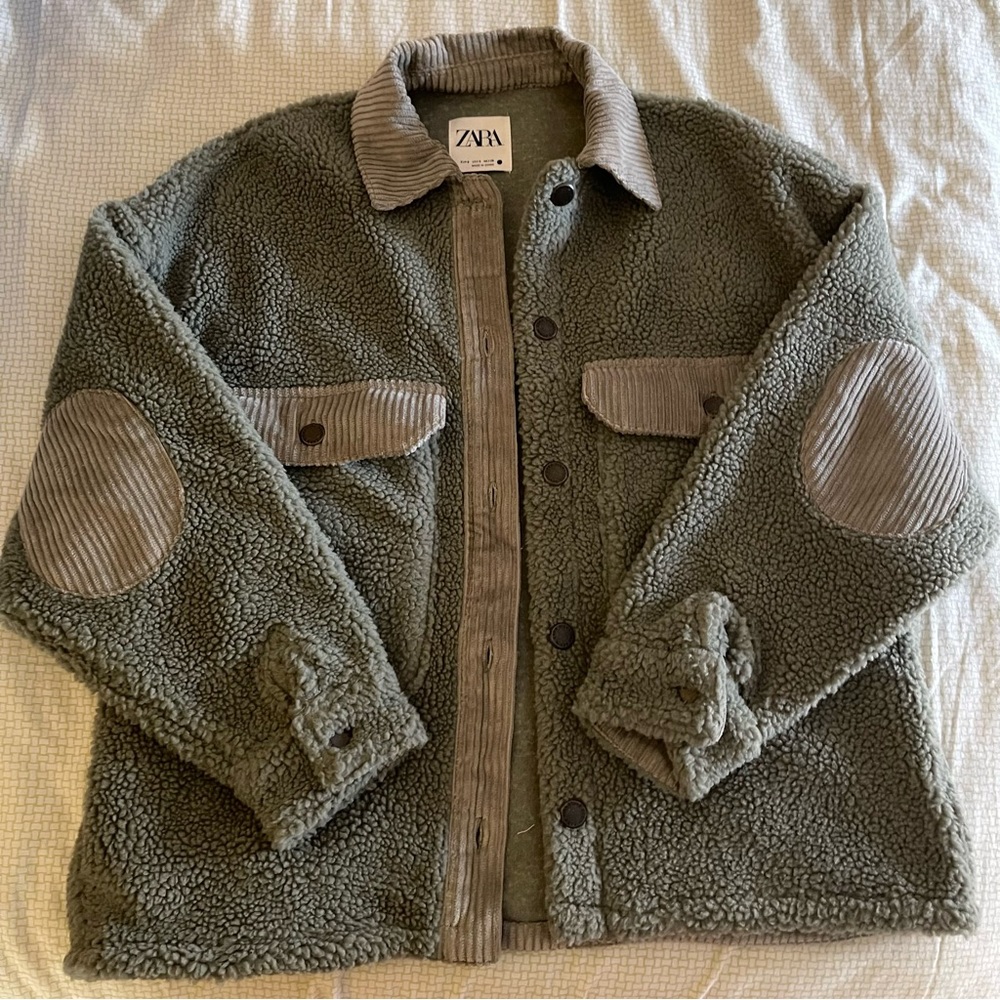 Zara Sherpa sage green teddy coat shacket
